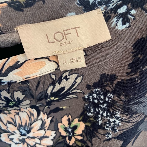 Loft Outlet Charcoal Gray & Floral Long Sleeve Lightweight Dress Size Medium - Picture 4 of 8